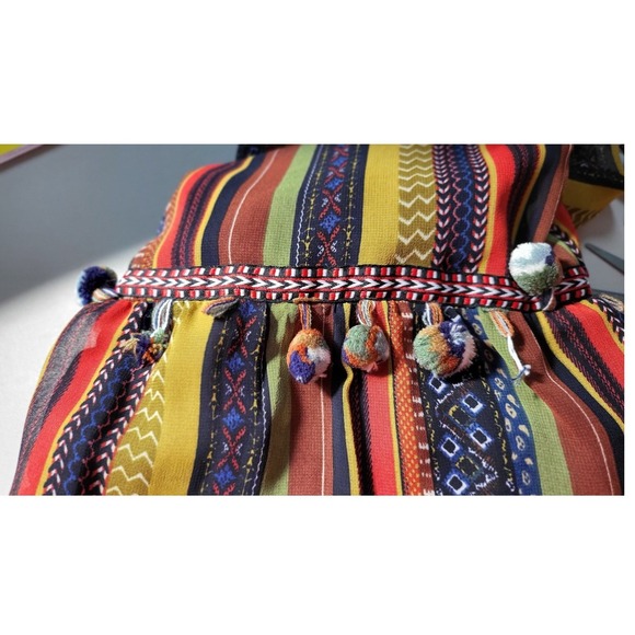 Chelsea & Theodore Boho Striped  Maxi Dress with Pom Poms Long Sleeve Bohemian - Picture 10 of 11